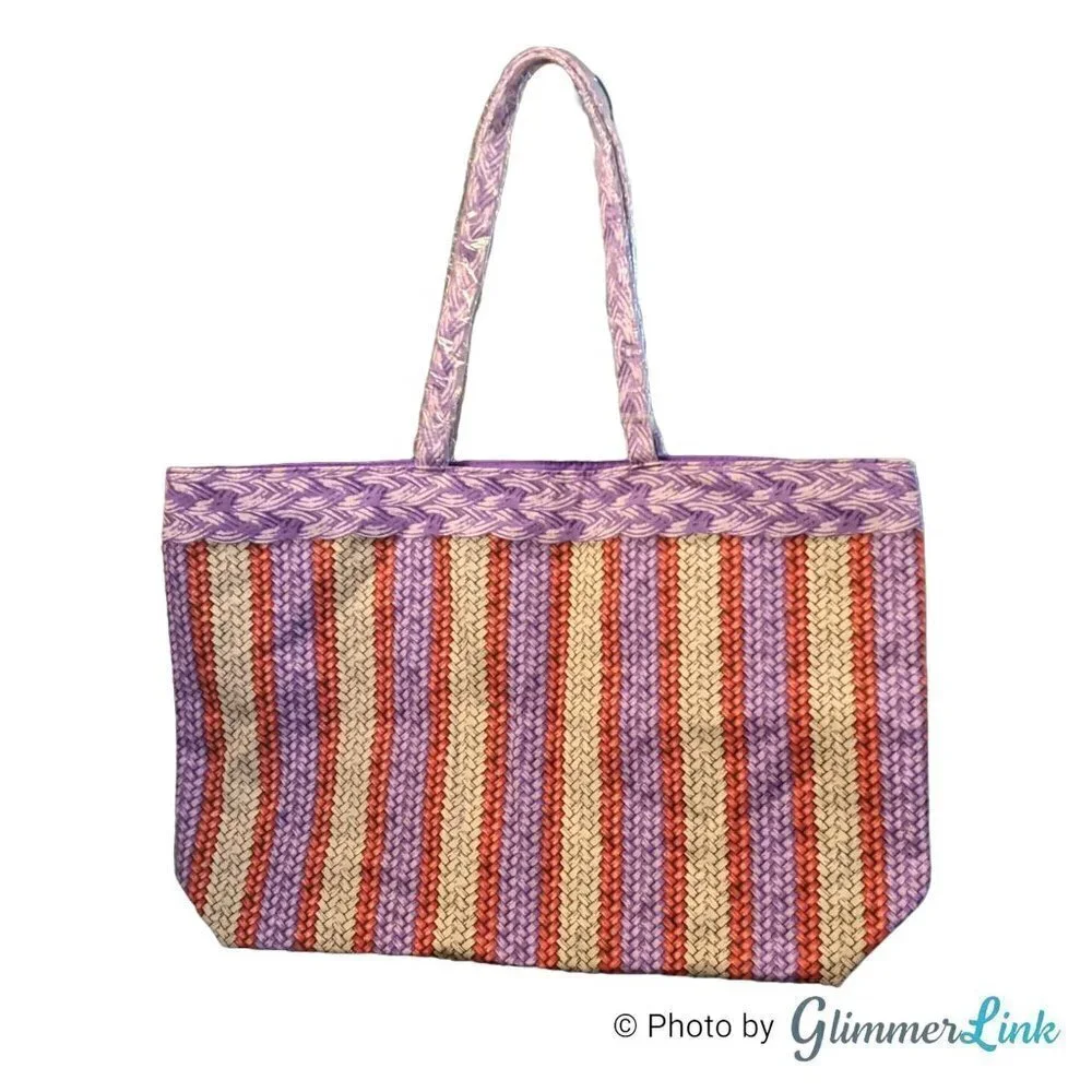 NWOT Estee Lauder Basketweave Tassel Print Tote Bag